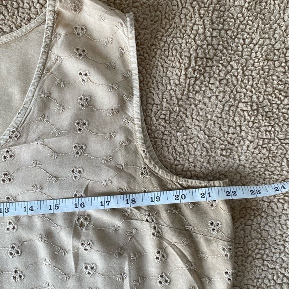 Solitaire Tan Brown Boho Eyelet Tiered Sleeveless Tank Top Shirt, Size: Large - Picture 5 of 10